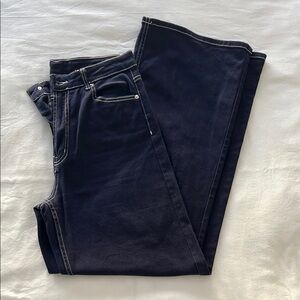 H&M Dark Navy Wide Leg Jeans with Contrast Stitching